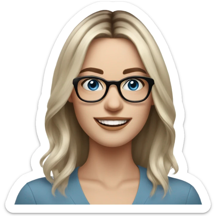 Shoulder length Balayage pale model lady with glasses and blue eyes happy  sticker