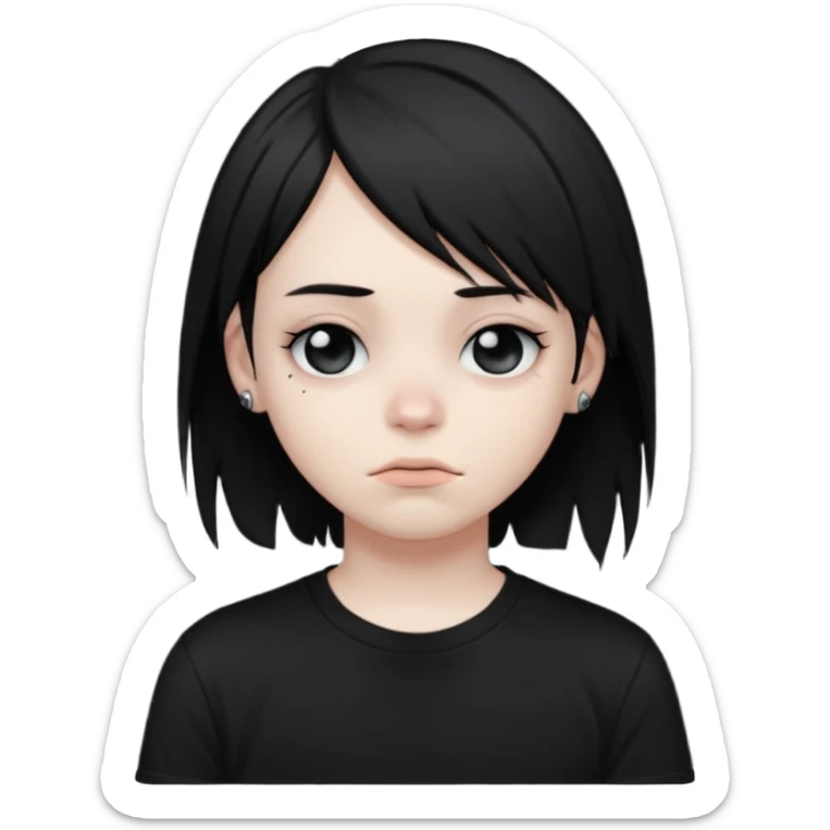 emo teen face only, dark hair covering one eye, pale skin, subtle piercings, moody expression sticker