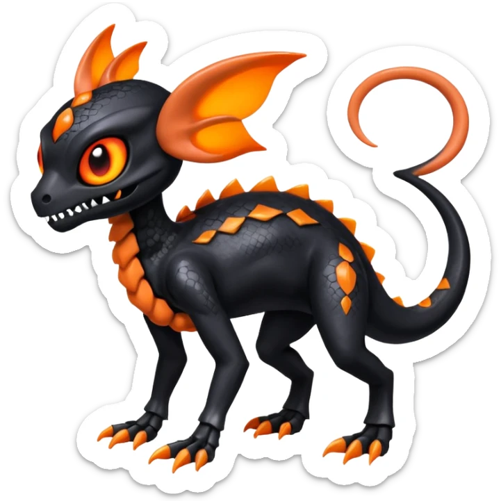 Shiny Evil Black And Orange Duskull-Salandit-Sylveon-Fakémon-hybrid-creature (full body)  sticker