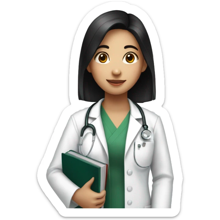 young female medical asean student with black hair and book in hand sticker