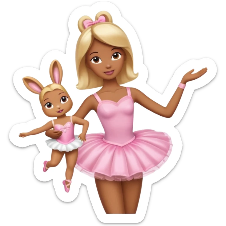 Brown skin blonde hair barbie ballerina holding bunny  sticker