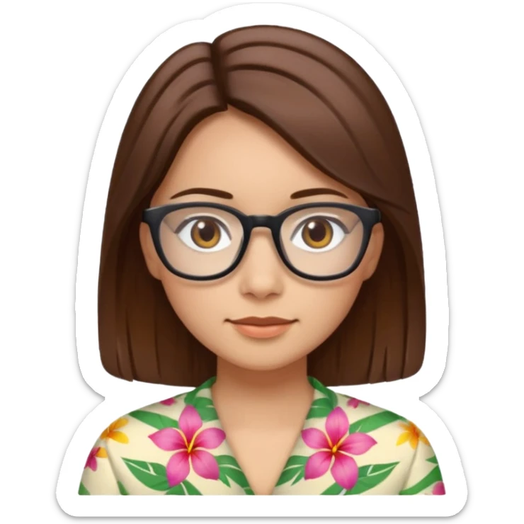 Hawaii female with fair skin. Shoulder length straight brown hair. Brown eyes with glasses. sticker