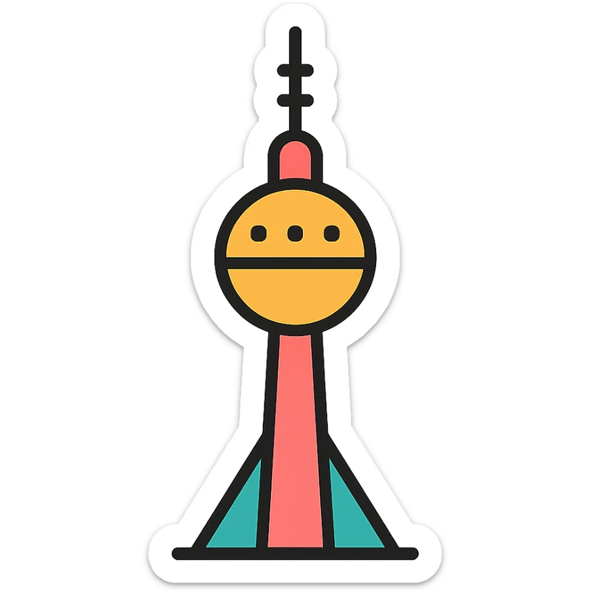icon of Berlin featuring the Berlin TV Tower (Fernsehturm), minimalistic, rounded shapes, no text, suitable for mobile app icon sticker