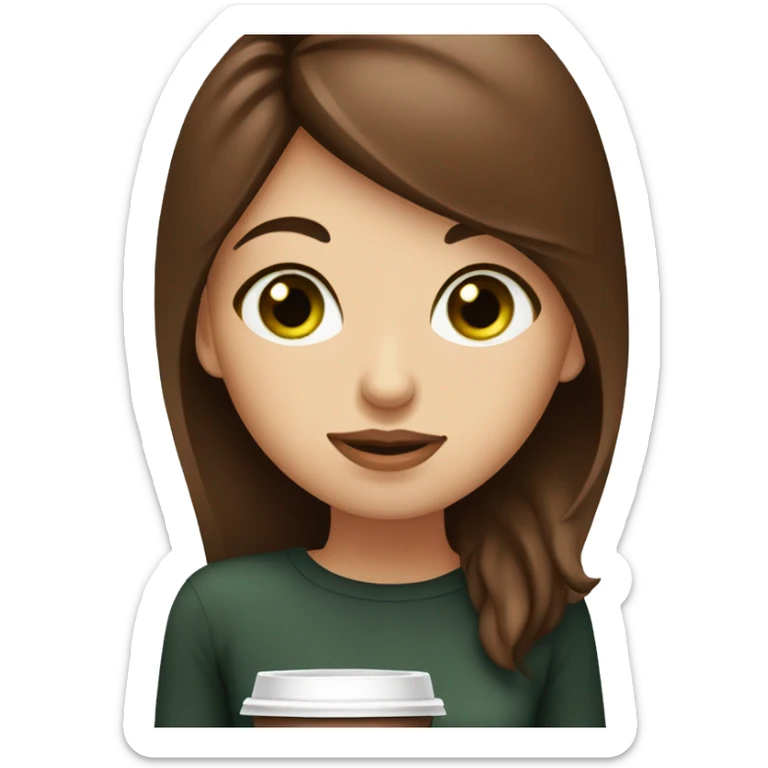 brown hair green eyes girl with coffee and chocolate muffin  sticker