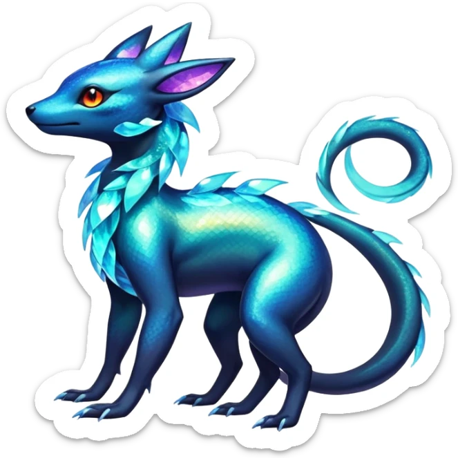 Colorful Iridescent Exotic Salandit-Aurorus-Umbreon-Fakémon-hybrid-creature (full body)  sticker