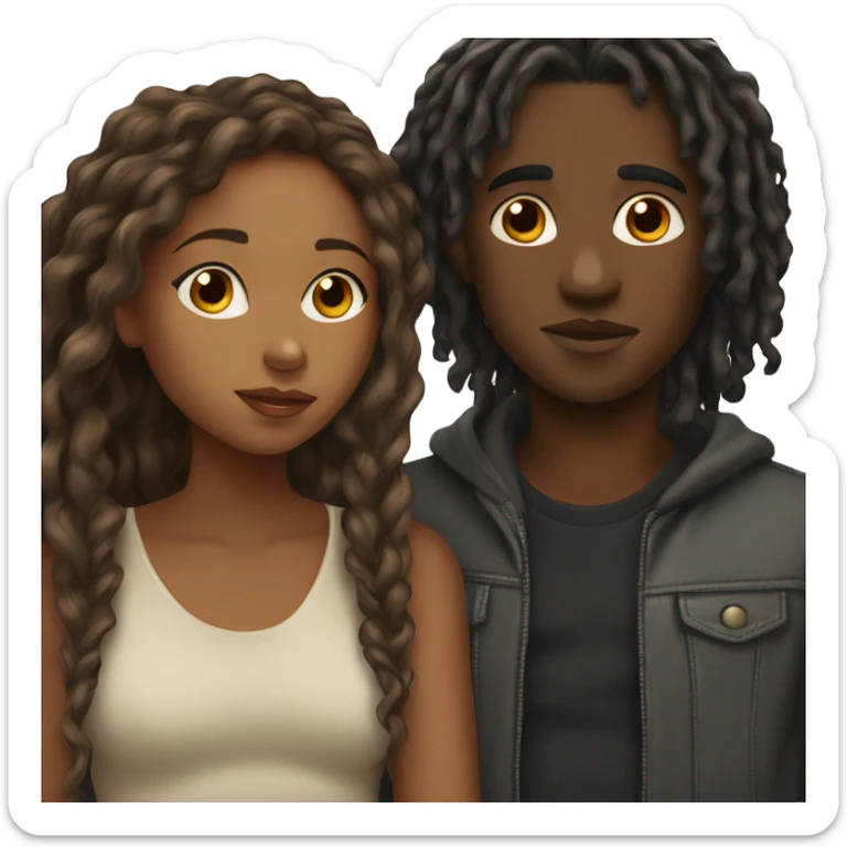 Brown girl with wavy hair kissing black boy who has dreads  sticker