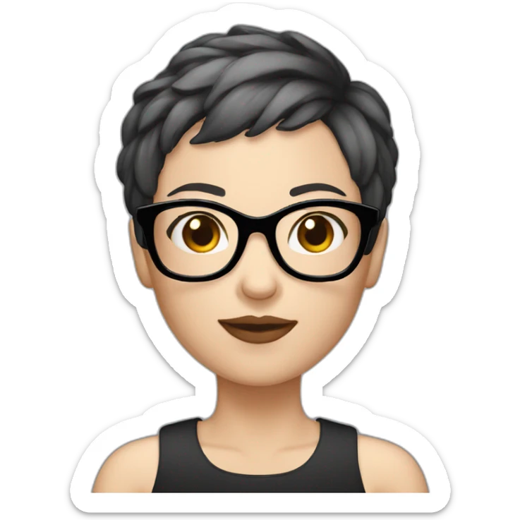 white skin women black very short hair and big glasses  sticker