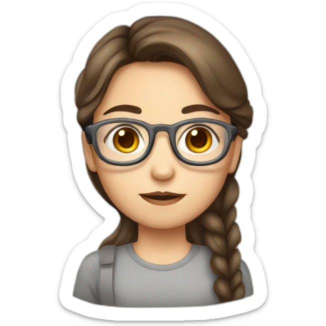 Sick girl brown hair grey eyes thermometer in the mouth glasses with thin border on the eyes sticker