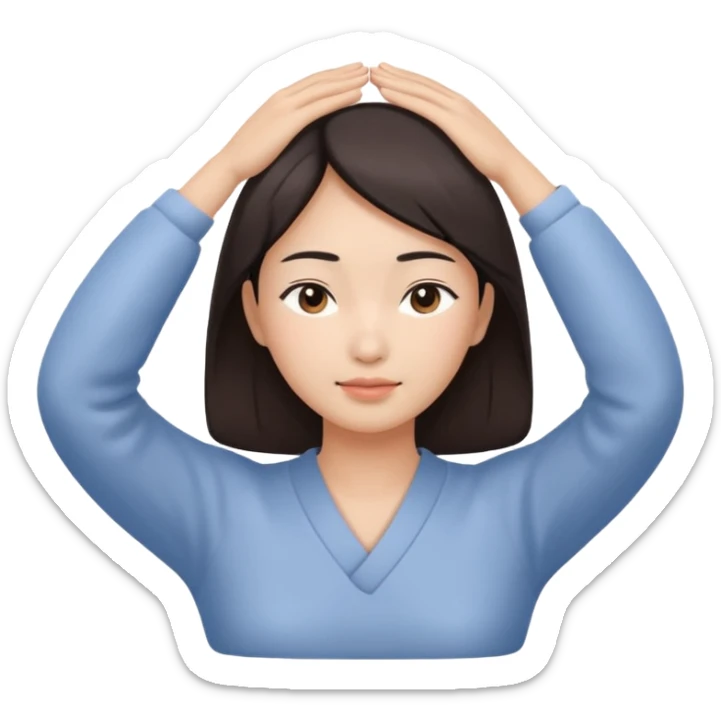 a person massaging the head of an Asian woman, gentle and relaxing scene sticker