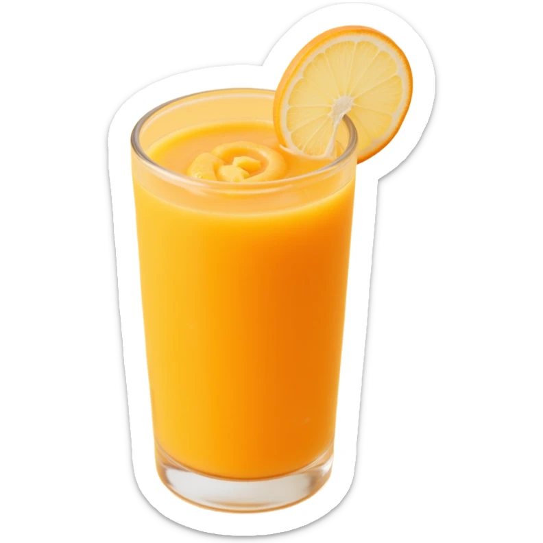a shiny glass of orange juice, skeuomorphism style sticker