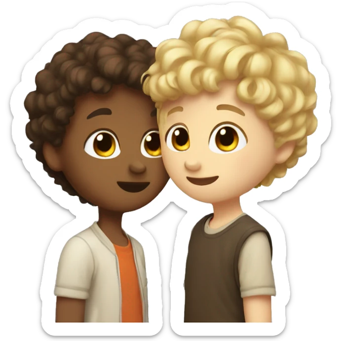 Girl with short blonde hair kiss boy with brown curly hair  sticker