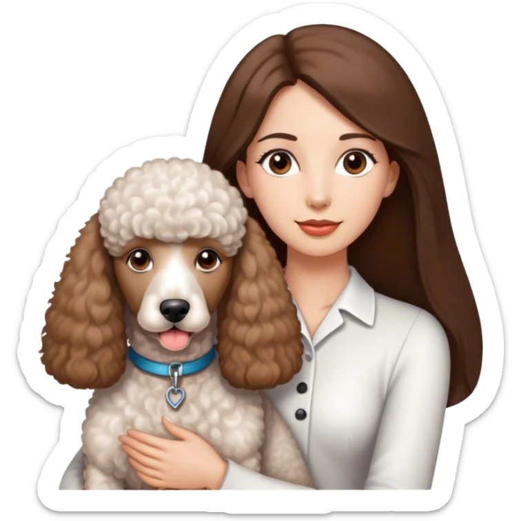 Long straight brown hair brown eyes beautiful women and white standard poodle you're holding sticker