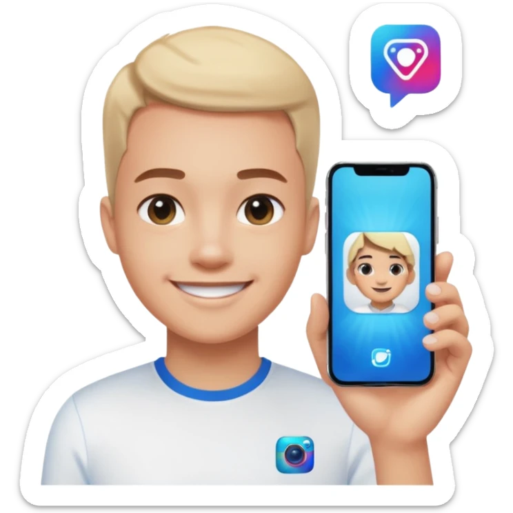 A realistic close-up photo of a professional-looking person smiling, with a blurred high-tech office background. Next to the person's face, there is a floating Instagram Blue Verified Badge. The lighting is cinematic, and the image looks like a high-end profile picture." sticker