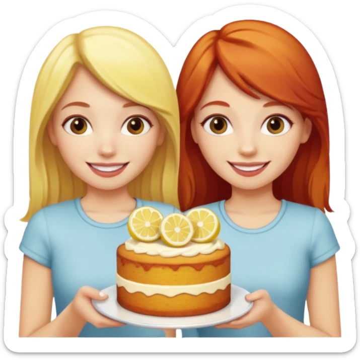 Blonde haired girl with red haired girl with lemon cake sticker