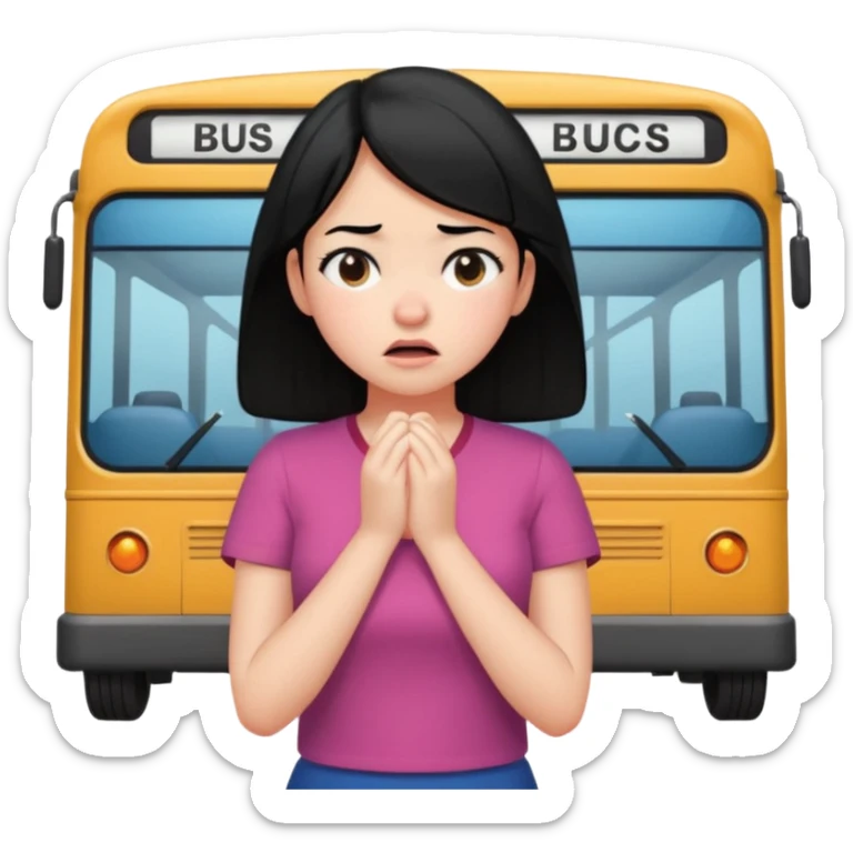 girl with black hair in short sleeves frustrated waiting for bus sticker