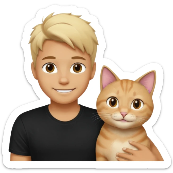 sexy boy with blonde hair and black t-shirt with cat  sticker