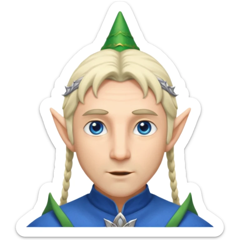 elf prince with pointy ears, white skin, silverblond hair, blue eyes, Chin beard sticker