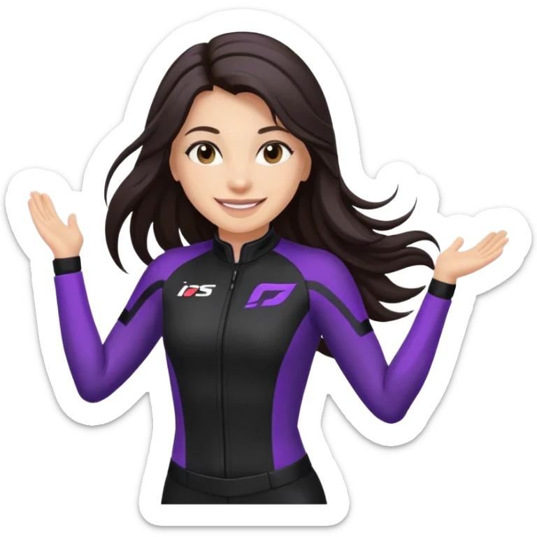 brunette long hair woman with black racing outfit with single purple strips on arms sticker