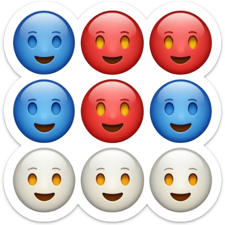 A high-quality emoji-style icon in red, white, and blue only (no other colors).
Smooth shading and highlights using only red, white, and blue, no gradients outside those colors.
No text, no symbols, no additional colors. sticker