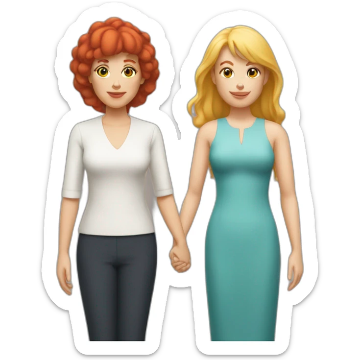 Middleaged woman with red Hair and Bangs Holding hand with blond woman sticker