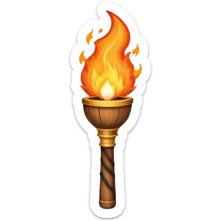 A flaming torch with a wooden handle, like an adventure movie torch sticker