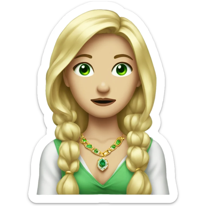 blonde girl portrait with jewelry green eyes and shrugging sticker