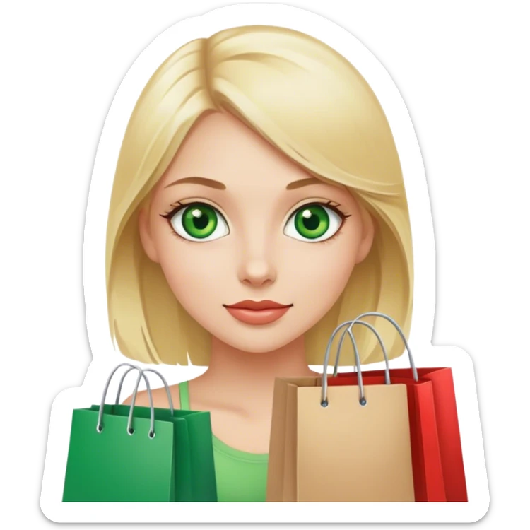 Blonde girl with green eyes and shopping bags sticker