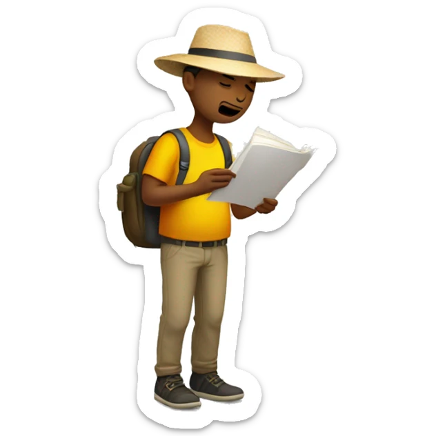 tourist reading sign with no info and have pain in stomach sticker