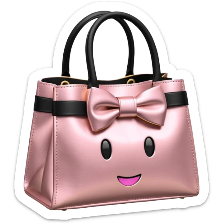 Genera un emoji de bolsa de tienda de ropa de color dorado con un 🎀 de color negro o rosado, dame varias opciones  sticker