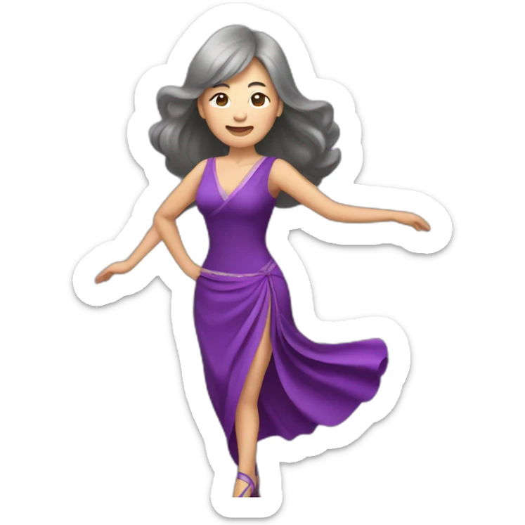 long hair Asian senior woman with bang in sexy purple dress ballroom dancing sticker