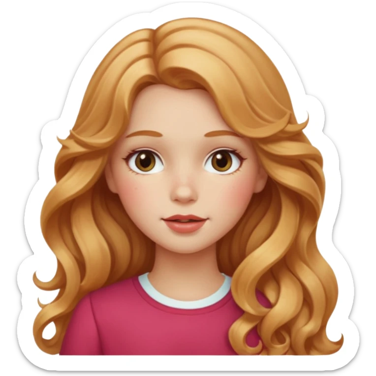 white american girl with strawberry blonde super long wavy hair, blushed cheeks sticker