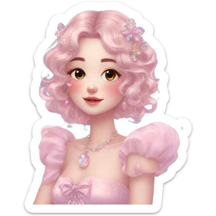 Dreamy pretty VOGUE elegant kawaii shiny lady pastelcore kawaii beautiful hair fairycore cottagecore jewels trending aesthetic sticker