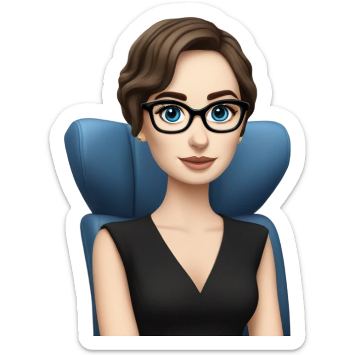 Hyper Realistic photo Lily collins blue eyes wearing glasses in a business meeting black dress sticker