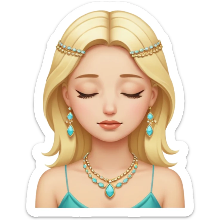 blonde girl closing her eyes portrait with jewelry sticker