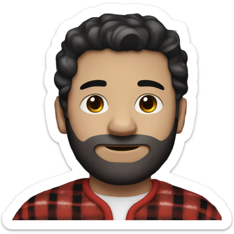  Caucasian man with black hair and brown eyes wearing red and black buffalo plaid pjs sticker
