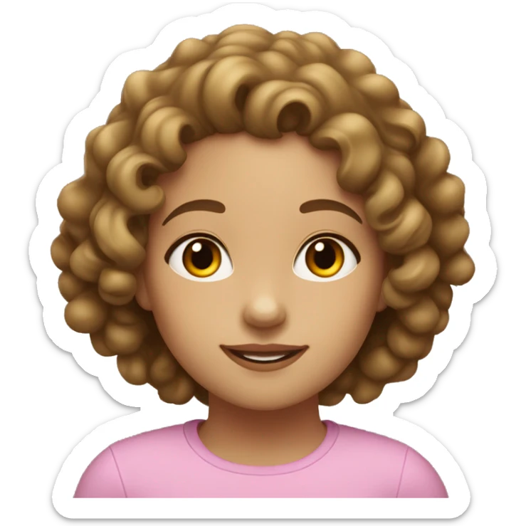 A girl with light skin and brown hair who gets curly from tube middle which is of medium length  sticker