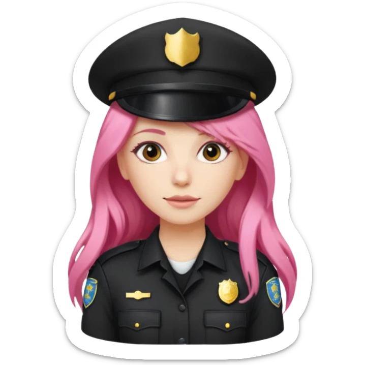 Female POLICE IN black, long pink hair sticker