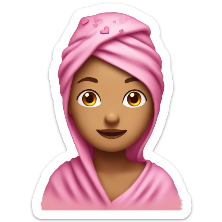 A female emoji style emoticons with a towel on her head and little hearts around her sticker