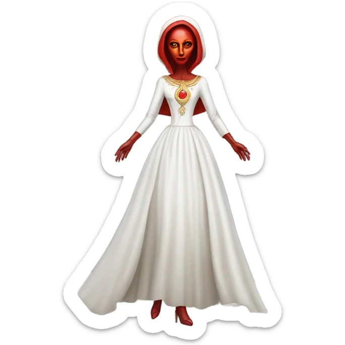 a red alien woman full body in white Romanov dress sticker