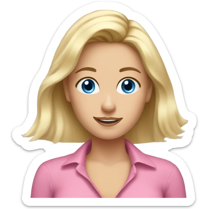 blue eyed woman blonde hair pink shirt. brushing hair sticker