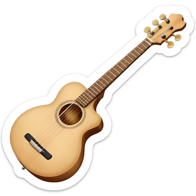 Emoji-style illustration of a Karadeniz kemençe: slim light-wood body, dark fingerboard, three tuning pegs, two curved sound holes, small tailpiece, and a slightly curved bow with light horsehair. Simple, clean, modern Apple-style look. sticker