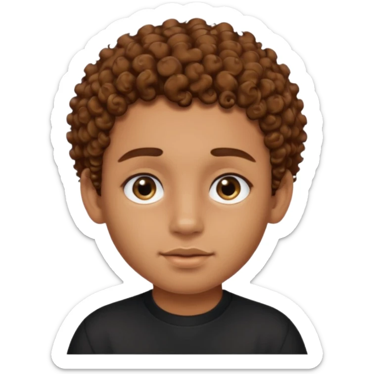 caramel skin boy with color bear brown curly hair with fade on the sides and thick eyebrows with a black shirt and small stud earrings with black colored eyes and a cheek mole sticker