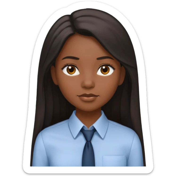 black girl working in collared formal shirt and long sleek hair sticker