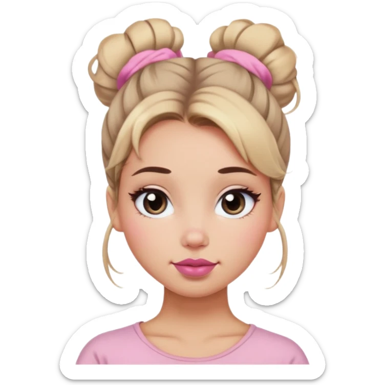 Woman cute, hair in messy bun, sky eyes, pink lips, slight smile, curvy sticker