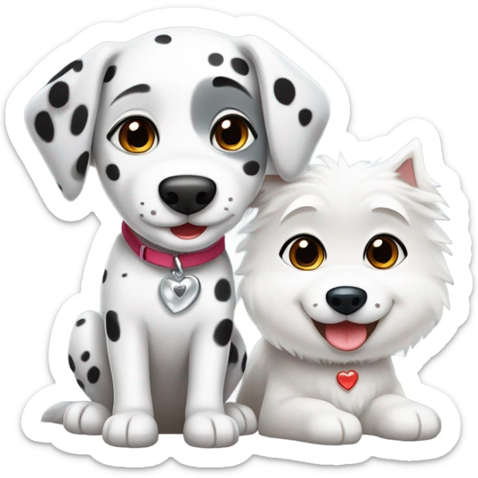 kawaii style, dalmatian, white and grey siberian husky, in love sticker