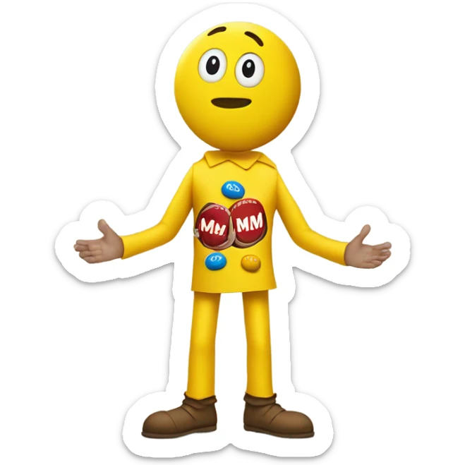 Paper half magnetic yellow m&m costume with the hands and feet not actually attached to the body and feet fused with each other sticker