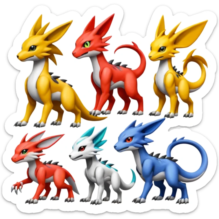 Meloetta-Guilmon-Renamon-Wargreymon-Sergal-Pokémon-Digimon-Fakémon-fusion-hybrid-creature sticker