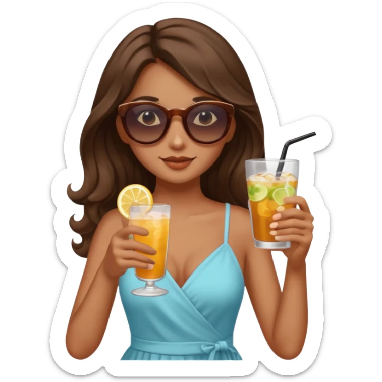 chill girl long curling hair in drink holders with sunglasses dikkine dress sticker