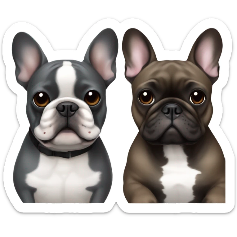 dark gray french bulldog happy alongside a black brown brindle French bulldog, best friends sticker