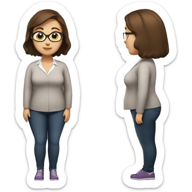 an overweight female teacher 679 pounds, with a young face, gigantic cheeks and brown hair sticker